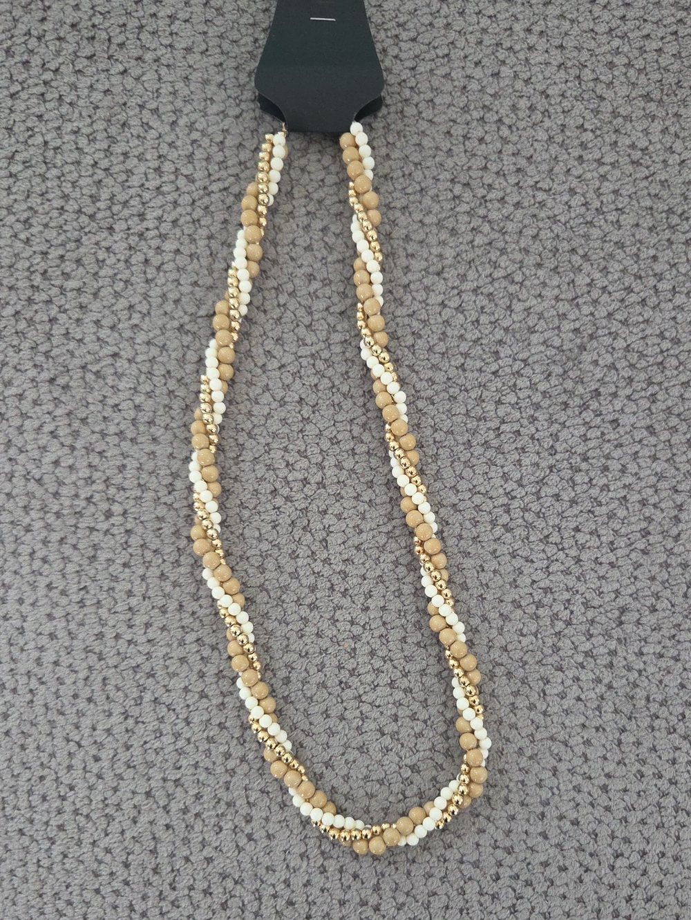 Beaded Multi-Strand Necklace in Cream and Tan